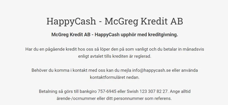 Happycash upphör